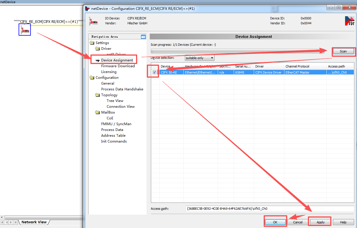 How do I complete the EtherCAT configuration of the EC5R-1616B on a Hilscher CIFX 50-RE board?